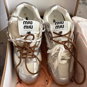 Miu Miu Silver and White Athletic Shoes